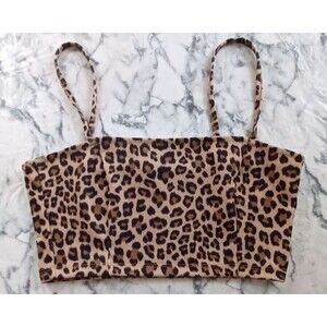 Women's Small Leopard Print Cropped Cami‎ Tank Top Vtg Y2K Club Rat Party Grunge